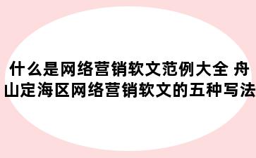 什么是网络营销软文范例大全 舟山定海区网络营销软文的五种写法